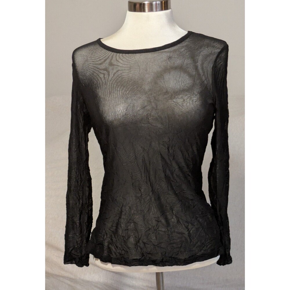 Vintage 90's Pleats Collection Black Long Sleeve Med Sheer Rave Top